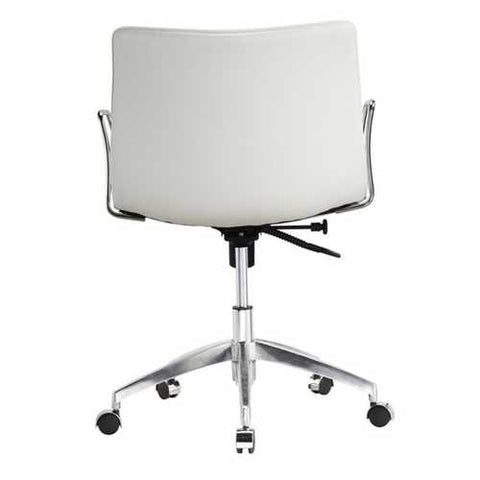 Image of White Faux Leather Modern Mid-Century Office Chair with Curved Mid-Back Seat and Arms