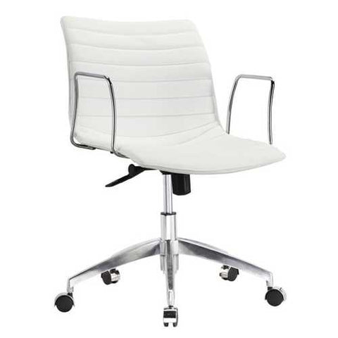 Image of White Faux Leather Modern Mid-Century Office Chair with Curved Mid-Back Seat and Arms