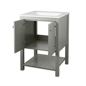 Grey 24 x 22 inch Bathroom Vanity Cabinet with White Ceramic Sink