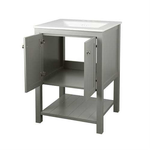 Image of Grey 24 x 22 inch Bathroom Vanity Cabinet with White Ceramic Sink