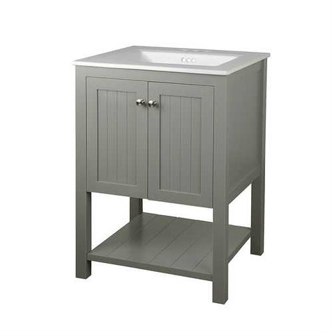 Image of Grey 24 x 22 inch Bathroom Vanity Cabinet with White Ceramic Sink