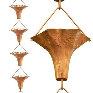 Floral Wide Mouth Copper Rain Chain with Easy Install Copper Hook