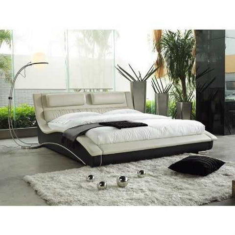 Image of Queen size Modern Curvy Upholstered Platform Bed with Headboard in Cream Black Faux Leather