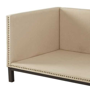 Tan Linen Fabric Upholstered Mid-Century Modern Daybed