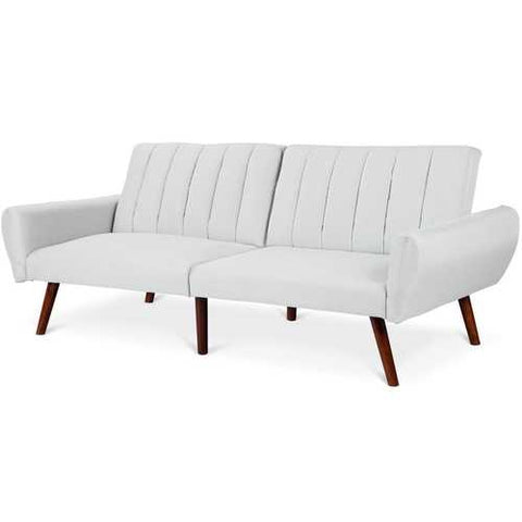 Image of Modern Mid-Century Grey Linen Split-Back Futon Sofa Bed Couch