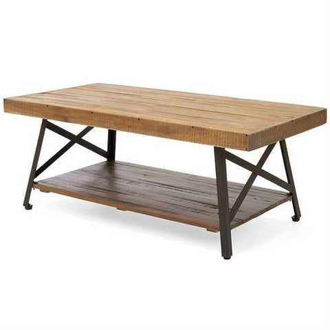 Image of Modern Classic Industrial Chic Reclaimed Wood and Metal Coffee Table