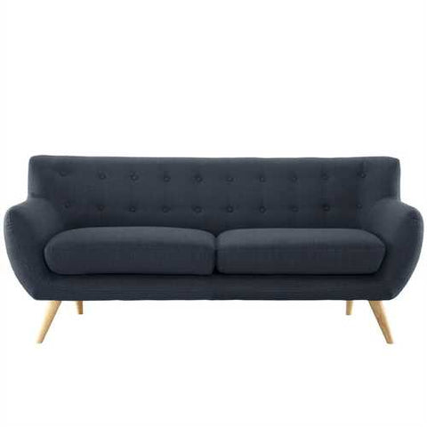 Image of Modern Navy Blue Linen Upholstered Mid-Century Style Sofa Loveseat