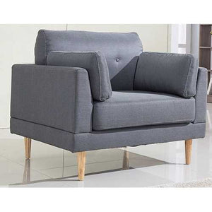 Modern Dark Grey Linen Upholstered Armchair with Mid-Centry Style Wooden Legs