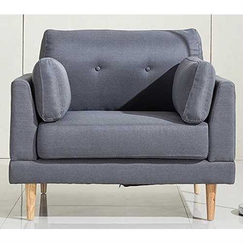 Image of Modern Dark Grey Linen Upholstered Armchair with Mid-Centry Style Wooden Legs