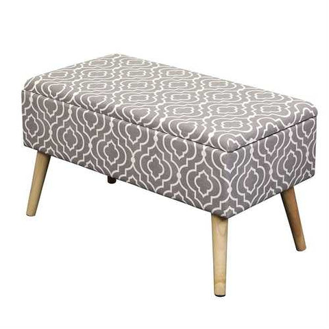 Image of Mid-Century Style Ottoman Footrest Storage Bench in Grey and White