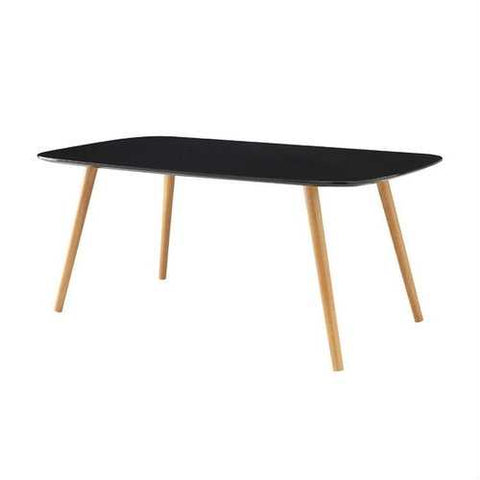 Image of Modern Classic Mid-Century Style Black Top Coffee Table with Solid Wood Legs