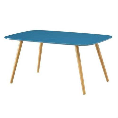 Image of Modern Mid-Century Blue Top Coffee Table with Solid Wood Legs