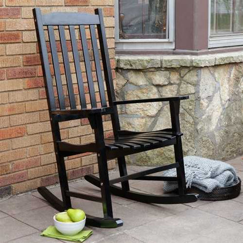 Image of Indoor/Outdoor Patio Porch Black Slat Rocking Chair