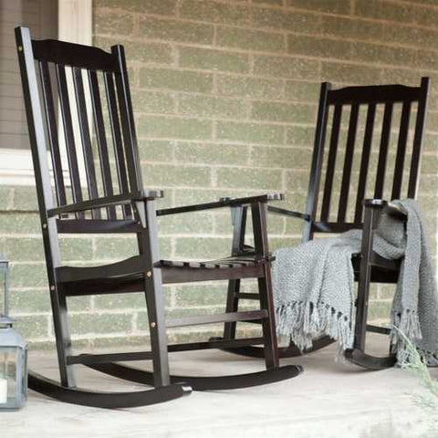 Image of Set of 2 - Indoor/Outdoor Patio Porch Black Slat Rocking Chairs