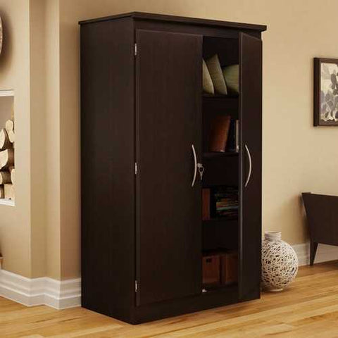 Image of Cherry 2-Door Storage Cabinet Wardrobe Armoire for Bedroom Living Room or Home Office