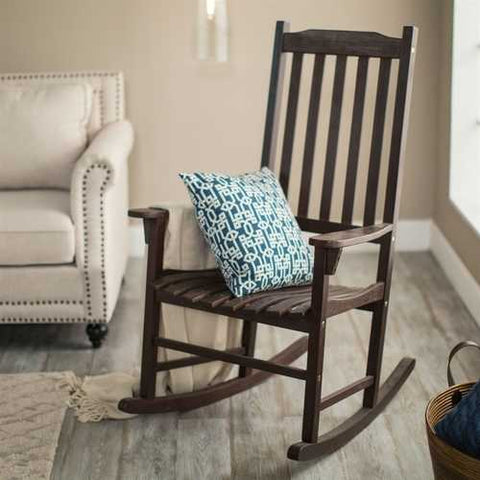 Image of Indoor/Outdoor Patio Porch Dark Brown Slat Rocking Chair