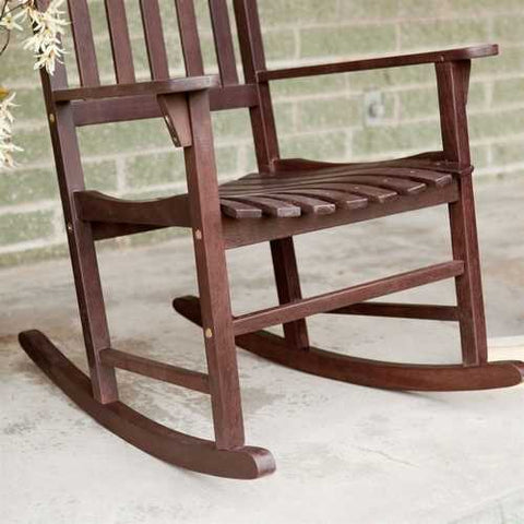 Image of Set of 2 - Indoor/Outdoor Patio Porch Dark Brown Slat Rocking Chairs