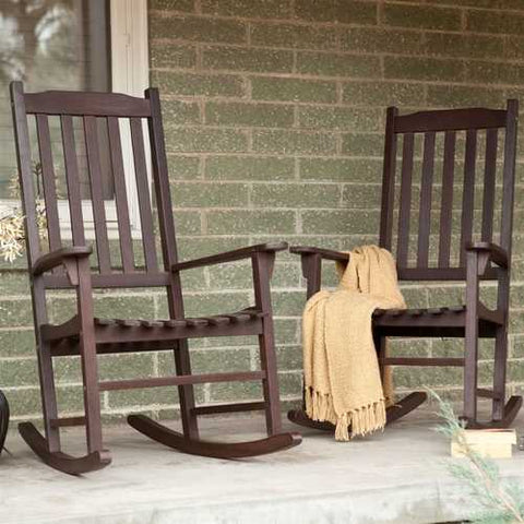 Image of Set of 2 - Indoor/Outdoor Patio Porch Dark Brown Slat Rocking Chairs