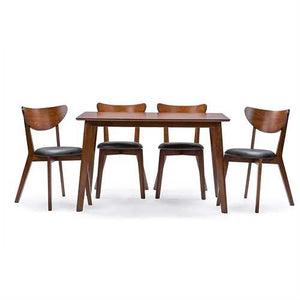 Modern Mid-Century Style 5-Piece Dining Set in Dark Brown Walnut Finish