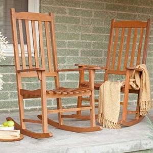 Set of 2 - Indoor/Outdoor Patio Porch Natural Slat Rocking Chairs