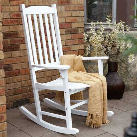 Image of Indoor/Outdoor Patio Porch White Slat Rocking Chair