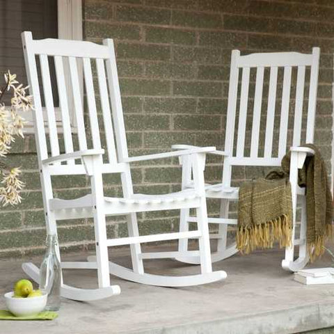 Image of Set of 2 - Indoor/Outdoor Patio Porch White Slat Rocking Chairs