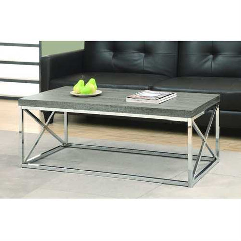 Image of Modern Coffee Table with Chrome Metal Frame and Dark Taupe Wood Top