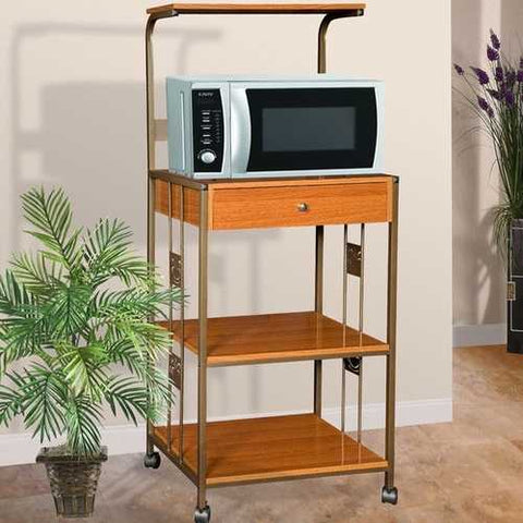 Image of Steel and Wood Kitchen Utility Microwave Cart in Cherry