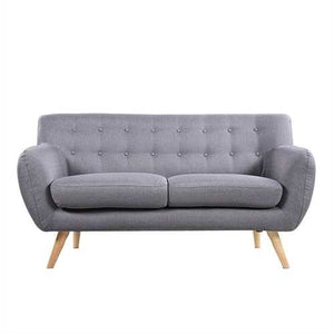 Modern Light Grey Linen Fabric Mid-Century Tufted Sofa Loveseat