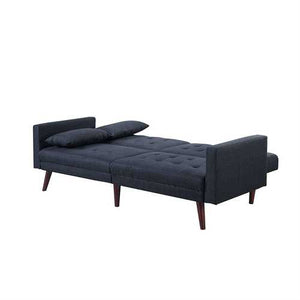 Modern Mid-Century Sleeper Sofa Bed in Dark Blue Black Linen