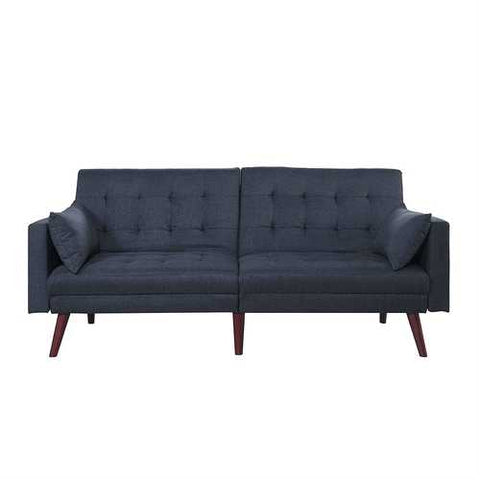 Image of Modern Mid-Century Sleeper Sofa Bed in Dark Blue Black Linen