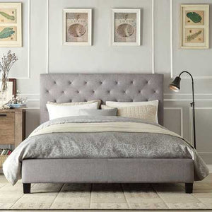 Queen size Button Tufted Grey Upholstered Platform Bed