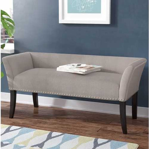 Image of Modern Mid-Century Grey Upholstered Accent Bench