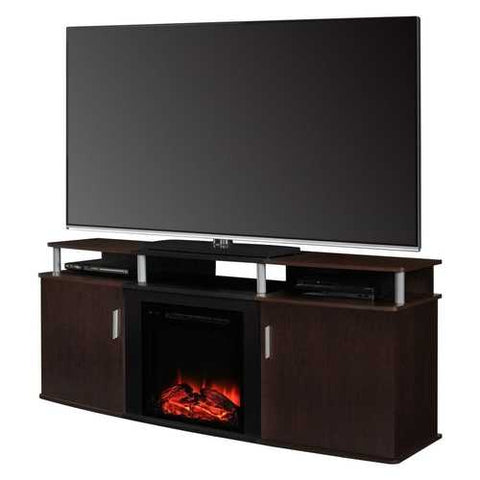 Image of Modern Electric Fireplace TV Stand in Cherry Black Wood Finish - Holds up to 70-inch TV