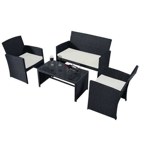 Image of Modern 4-Piece Outdoor Black PE Rattan Patio Furniture Set