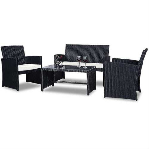 Image of Modern 4-Piece Outdoor Black PE Rattan Patio Furniture Set