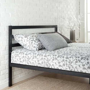 Full Metal Platform Bed with Headboard and Wood Slats