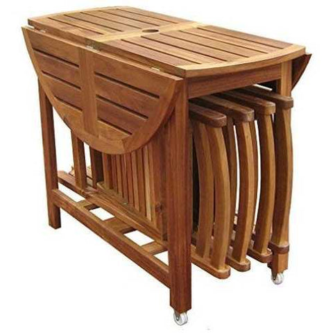 Image of Kiln Dried Hardwood 39-inch Folding Patio Dining Table with Wheels