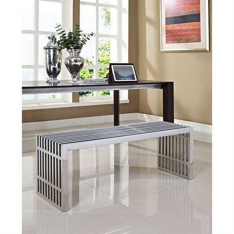 Image of Modern Mid-Century Stainless Steel Accent Bench