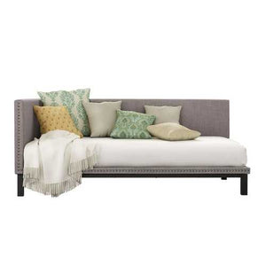 Grey Linen Fabric Upholstered Mid-Century Modern Daybed