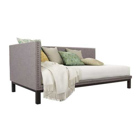 Image of Grey Linen Fabric Upholstered Mid-Century Modern Daybed