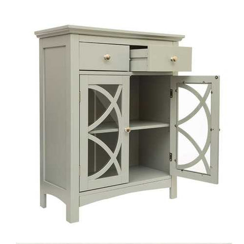 Image of Modern 32-inch Bathroom Floor Cabinet with Glass Doors in Gray Wood Finish