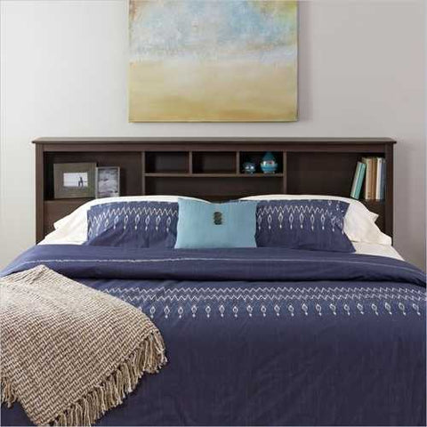 Image of King size Bookcase Headboard in Espresso Wood Finish