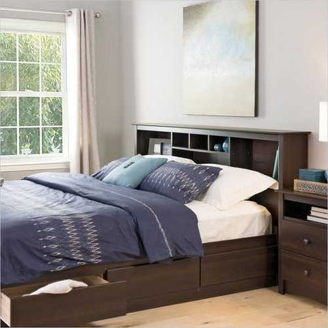 Image of King size Bookcase Headboard in Espresso Wood Finish