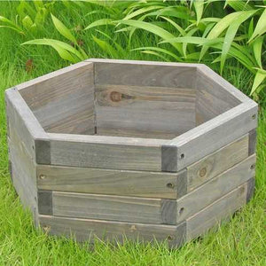 Medium 20 x 20 x 9-inch Hexagon Fir Wood Barrel Planter