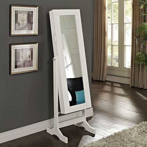 Image of Modern Jewelry Armoire Full Length Tilting Cheval Mirror in Gloss White Finish