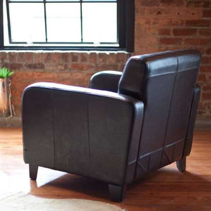 Dark Brown Leather Upholstered Club Chair with Wood Frame and Legs