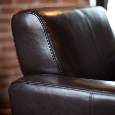 Image of Dark Brown Leather Upholstered Club Chair with Wood Frame and Legs