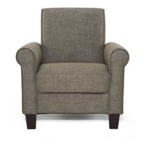 Moss Brown Linen Fabric Upholstered Arm Chair with Wood Legs