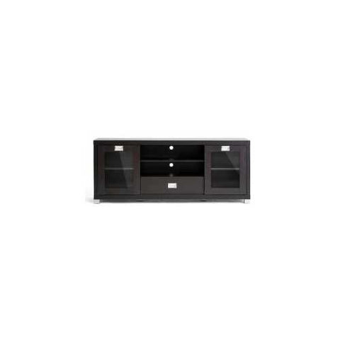 Image of Modern Glass Door TV Stand in Dark Brown